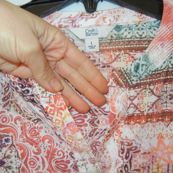 NEW! Wmn LARGE Long Sleeve Roll Tab Open Split Front Knit Top Flutter Hem NWT - Picture 13 of 14